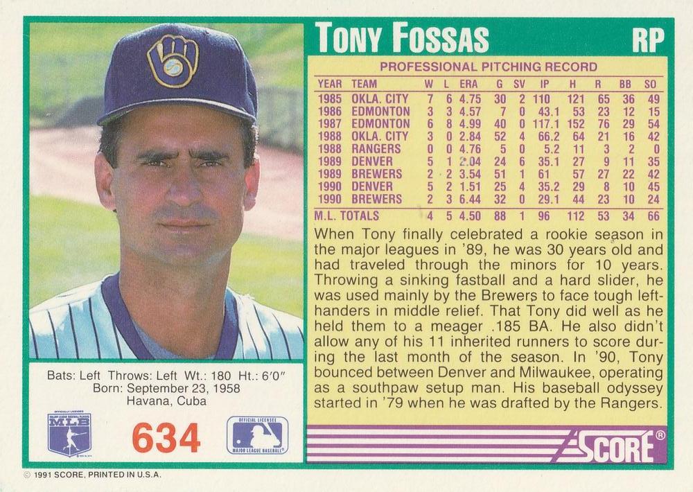 Tony Fossas  baseball card collectible - Main Image 2