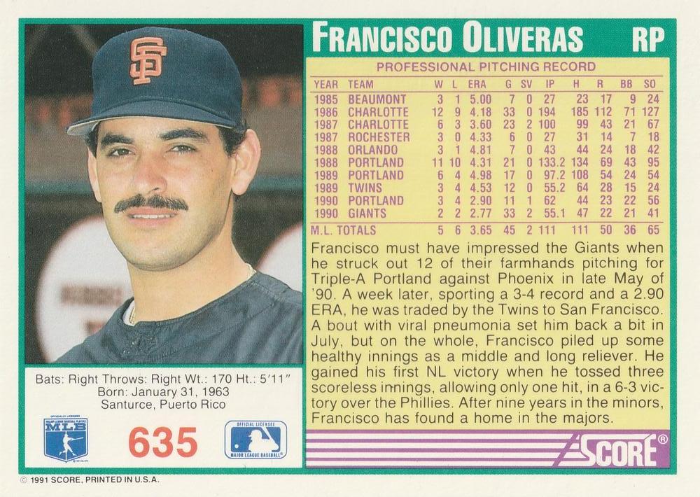 Francisco Oliveras  baseball card collectible - Main Image 2