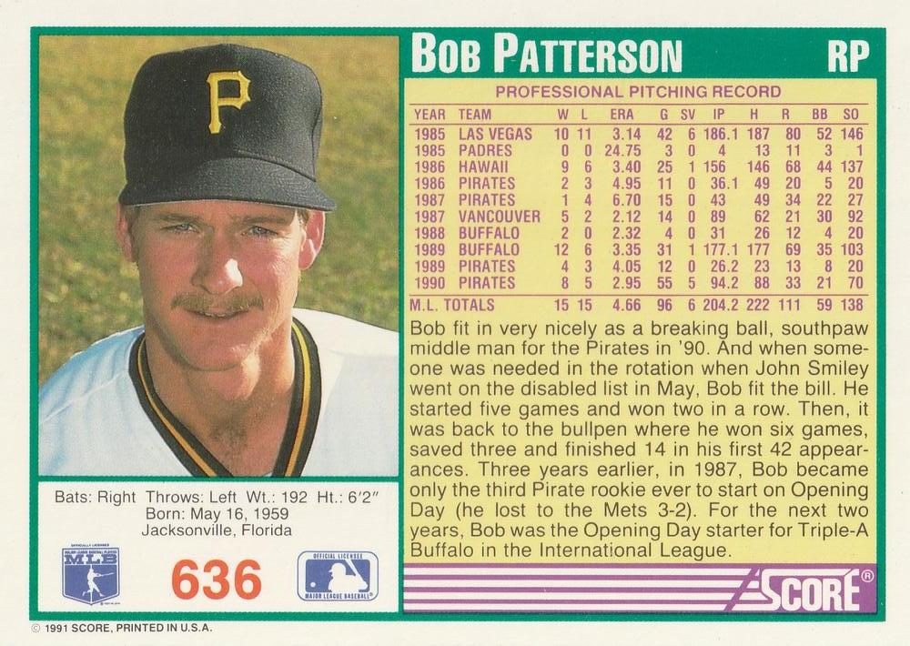 Bob Patterson  baseball card collectible - Main Image 2