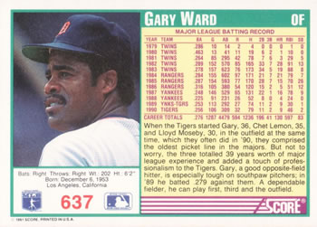 Gary Ward  baseball card collectible - Main Image 2