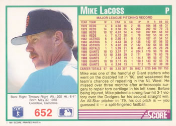 Mike LaCoss  baseball card collectible - Main Image 2