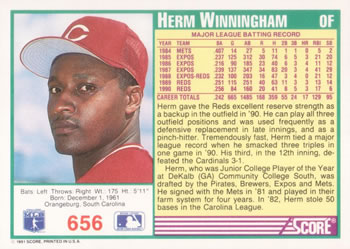 Herm Winningham  baseball card collectible - Main Image 2