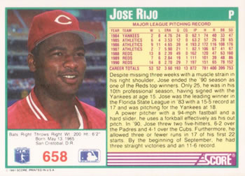 Jose Rijo  baseball card collectible - Main Image 2