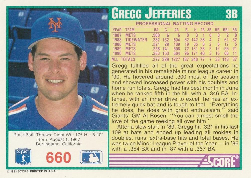 Gregg Jefferies  baseball card collectible - Main Image 2