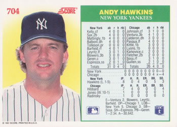 Andy Hawkins  baseball card collectible - Main Image 2