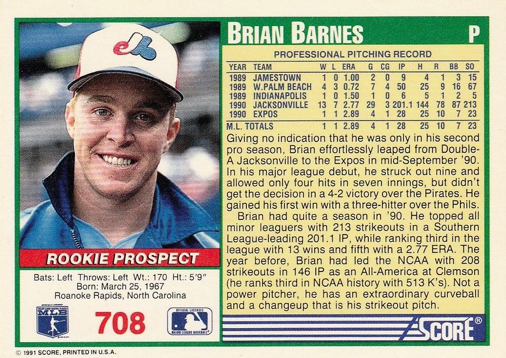 Brian Barnes  baseball card collectible - Main Image 2