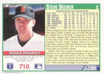 Steve Decker  baseball card collectible - Main Image 2