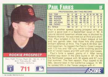Paul Faries  baseball card collectible - Main Image 2