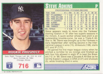 Steve Adkins  baseball card collectible - Main Image 2