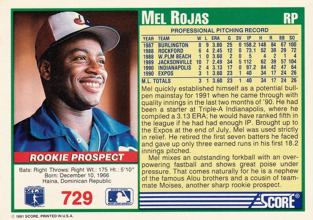 Mel Rojas  baseball card collectible - Main Image 2