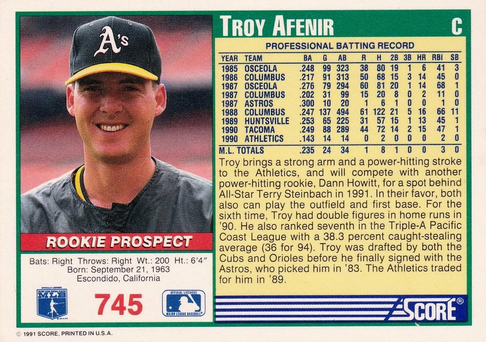 Troy Afenir  baseball card collectible - Main Image 2