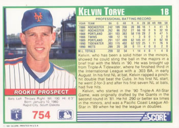 Kelvin Torve  baseball card collectible - Main Image 2