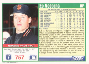 Ed Vosberg  baseball card collectible - Main Image 2