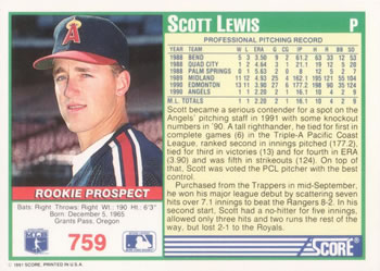 Scott Lewis  baseball card collectible - Main Image 2