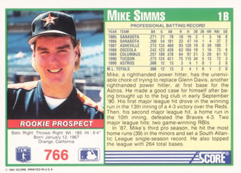 Mike Simms  baseball card collectible - Main Image 2