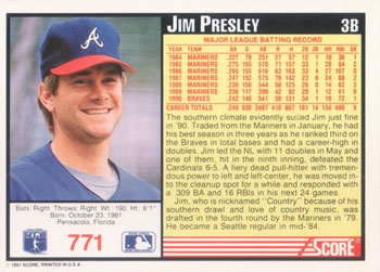 Jim Presley  baseball card collectible - Main Image 2