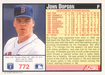 John Dopson  baseball card collectible - Main Image 2