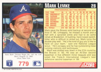 Mark Lemke  baseball card collectible - Main Image 2