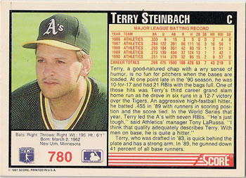 Terry Steinbach  baseball card collectible - Main Image 2