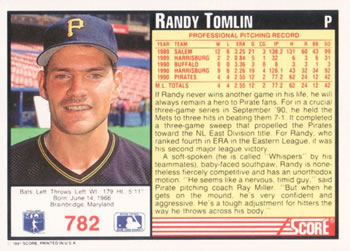 Randy Tomlin  baseball card collectible - Main Image 2