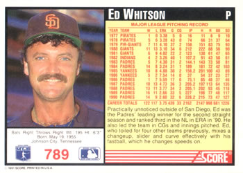 Ed Whitson  baseball card collectible - Main Image 2