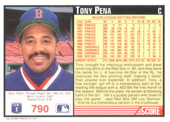 Tony Pena  baseball card collectible - Main Image 2
