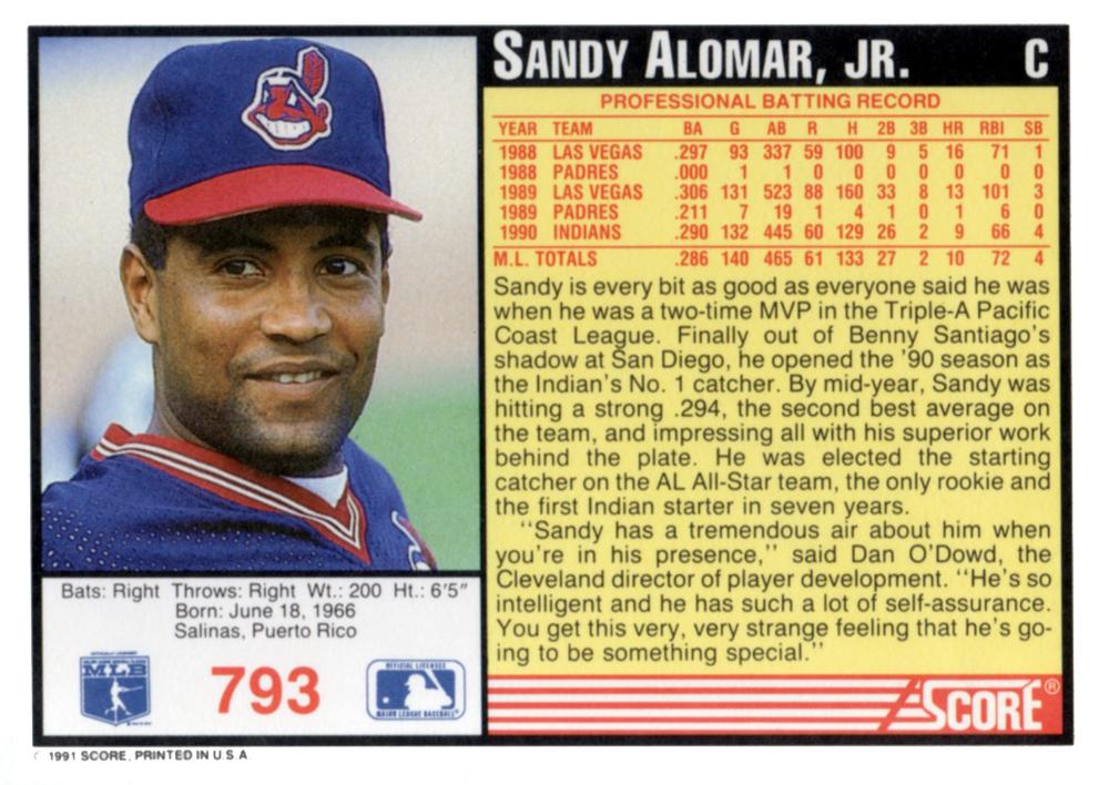 Sandy Alomar Jr.  baseball card collectible - Main Image 2