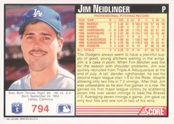 Jim Neidlinger  baseball card collectible - Main Image 2