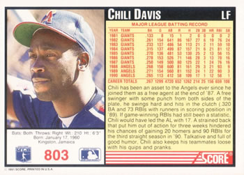 Chili Davis  baseball card collectible - Main Image 2