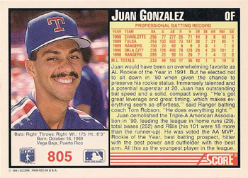 Juan Gonzalez  baseball card collectible - Main Image 2