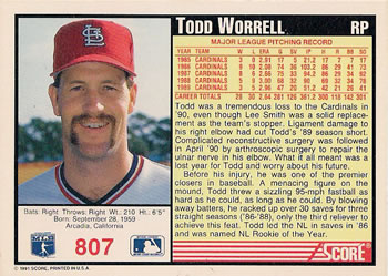 Todd Worrell  baseball card collectible - Main Image 2