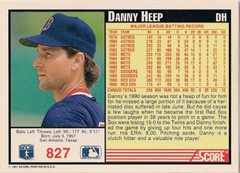 Danny Heep  baseball card collectible - Main Image 2