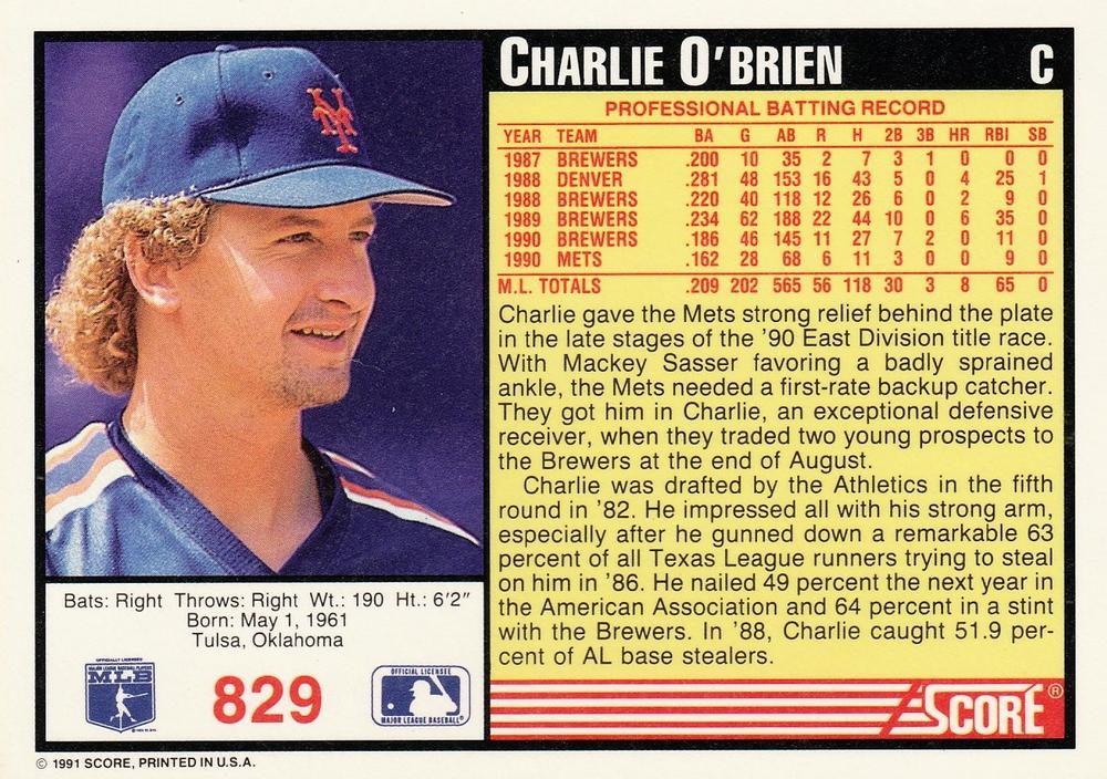 Charlie O’Brien  baseball card collectible - Main Image 2
