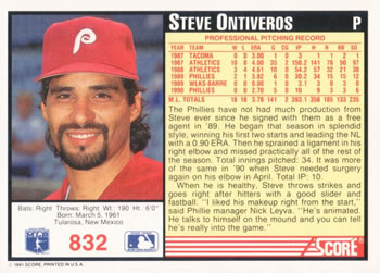 Steve Ontiveros  baseball card collectible - Main Image 2