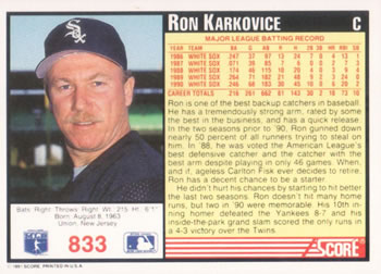Ron Karkovice  baseball card collectible - Main Image 2
