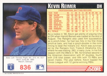 Kevin Reimer  baseball card collectible - Main Image 2