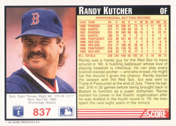 Randy Kutcher  baseball card collectible - Main Image 2