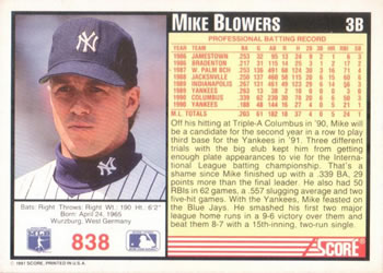 Mike Blowers  baseball card collectible - Main Image 2
