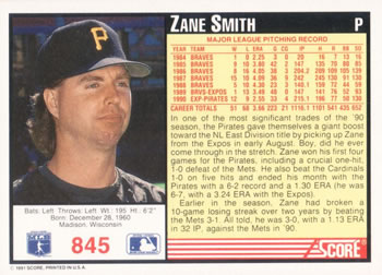 Zane Smith  baseball card collectible - Main Image 2