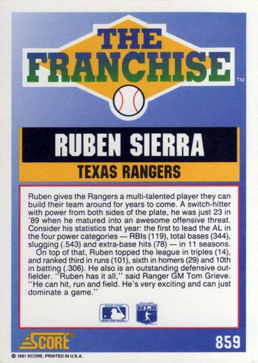 Ruben Sierra  baseball card collectible - Main Image 2