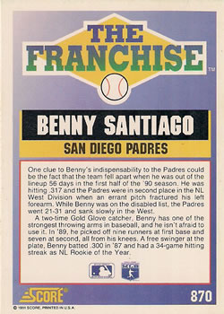 Benny Santiago  baseball card collectible - Main Image 2