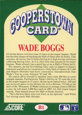 Wade Boggs  baseball card collectible - Main Image 2
