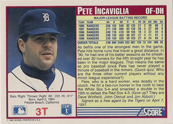 Pete Incaviglia  baseball card collectible - Main Image 2