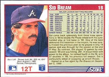Sid Bream  baseball card collectible - Main Image 2
