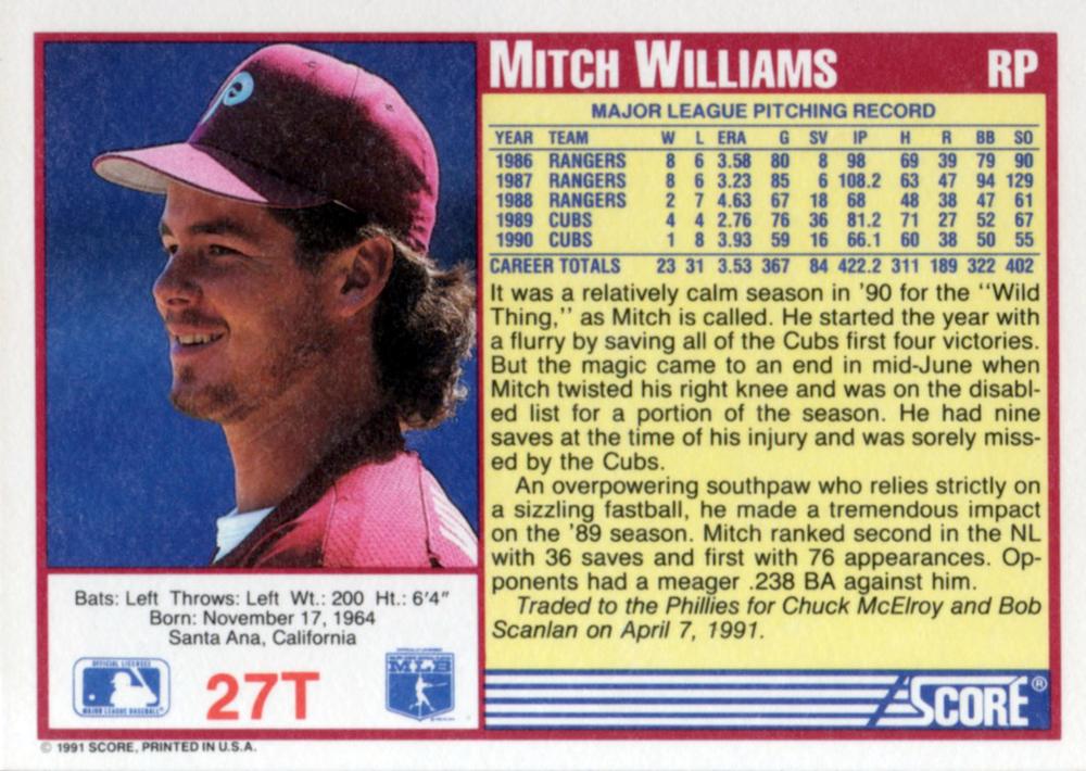 Mitch Williams  baseball card collectible - Main Image 2
