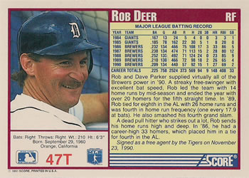 Rob Deer  baseball card collectible - Main Image 2