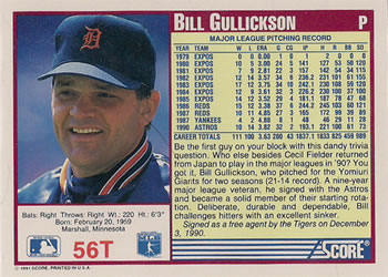 Bill Gullickson  baseball card collectible - Main Image 2