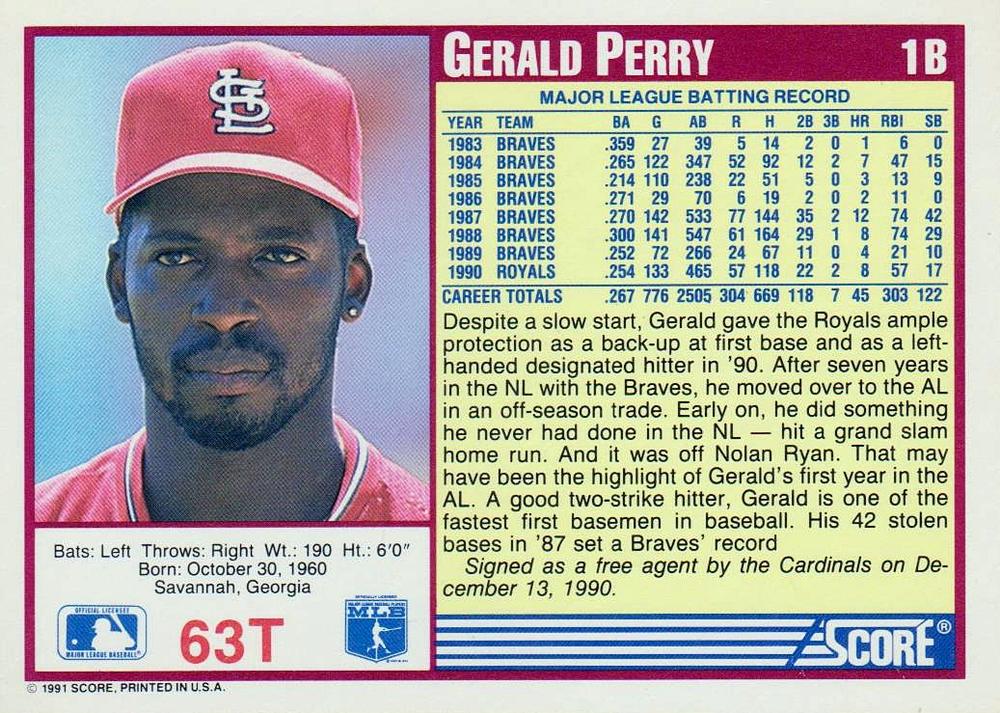 Gerald Perry  baseball card collectible - Main Image 2
