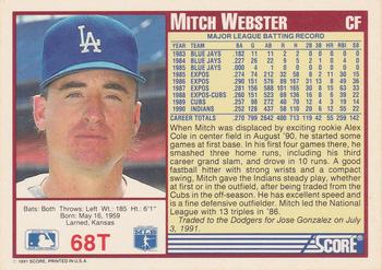Mitch Webster  baseball card collectible - Main Image 2