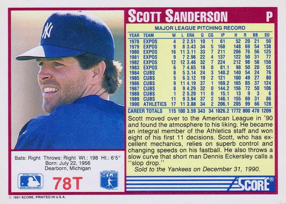 Scott Sanderson  baseball card collectible - Main Image 2